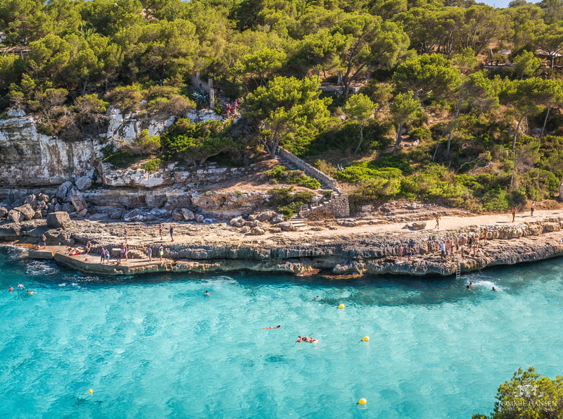 Europe, 4K, water, Nature, tranquil scene, baleares, body, scenics - nature, high angle view, balearicislands, tree, land, Beach, day, idyllic, tranquility