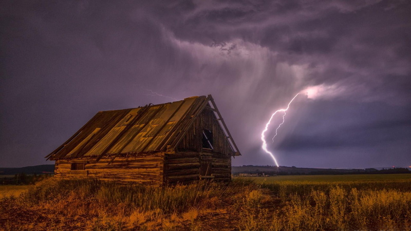 1080P, lightning, shanty, field, thunder, thunderstorm, nature, storm