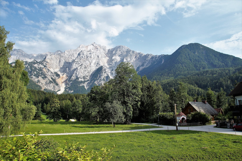 beauty in nature, field, tranquil scene, jezersko, no people, sky, julian alps, cloud - sky, mountains, slovenia, tranquility, non-urban scene, land, scenics - nature