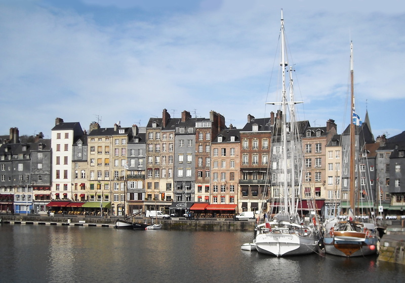 honfleur, building, waterfront, day, city, sky, ship, mode of transportation, building exterior, travel, boats, old, people historical, sea, old town, travel destinations