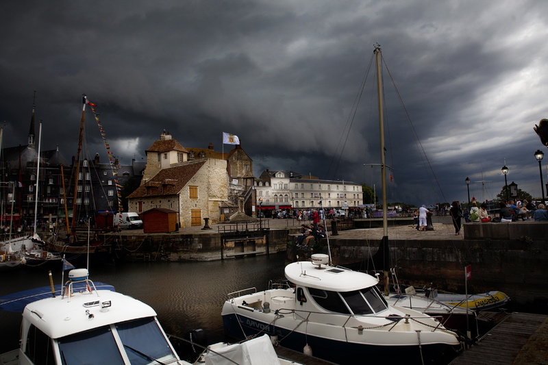nautical vessel, sea, passenger craft, architecture, pole, marina, sailboat, transportation, Honfleur, Port, outdoors, Normandy, storm, mode of transportation
