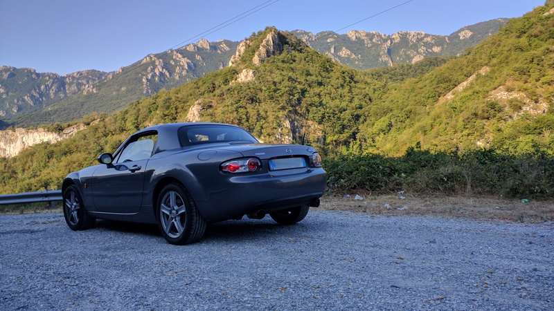 nature, driving, motor vehicle, travel, environment, landscape, mountain, Mazda MX-5, mode of transportation, car, blue, mountain peak, tree, road trip