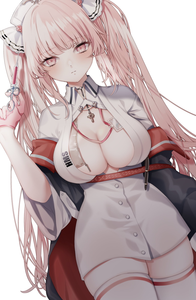 white thigh highs, anime girls, syringe, no bra, Azur Lane, 2K, Perseus (Azur Lane)