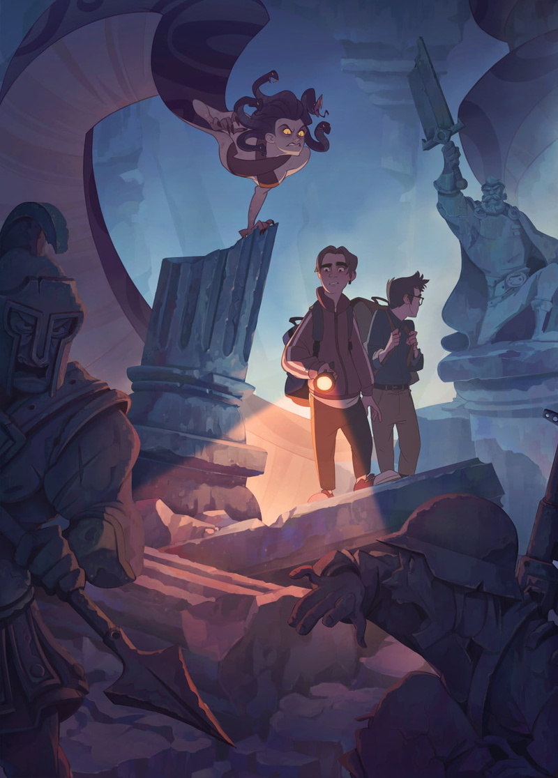 artwork, original characters, Medusa, ruins, statue, 720P, digital