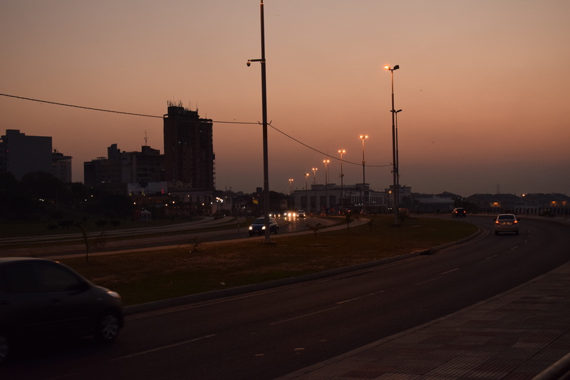 architecture, orange color, mode of transportation, street, outdoors, no people, atardecer, 5K, sunset, transportation, illuminated, street light, land vehicle