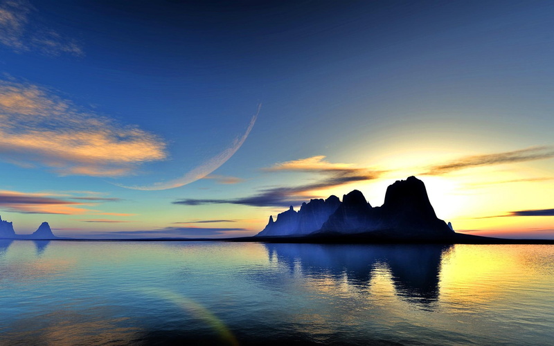 picture, mountains, landscapes, sunny, widescreen, sea, isles, spatial, sunrise, 1080P, peisaje, nice, surface, artistic, paisaje