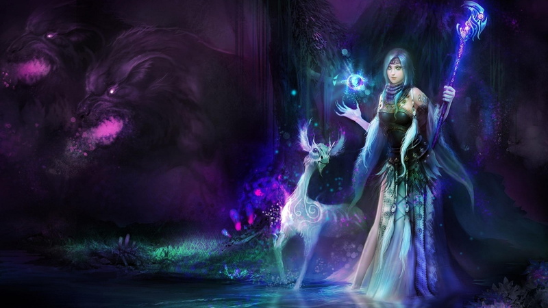 animales, fantasia, 1080P, bruja, bosque