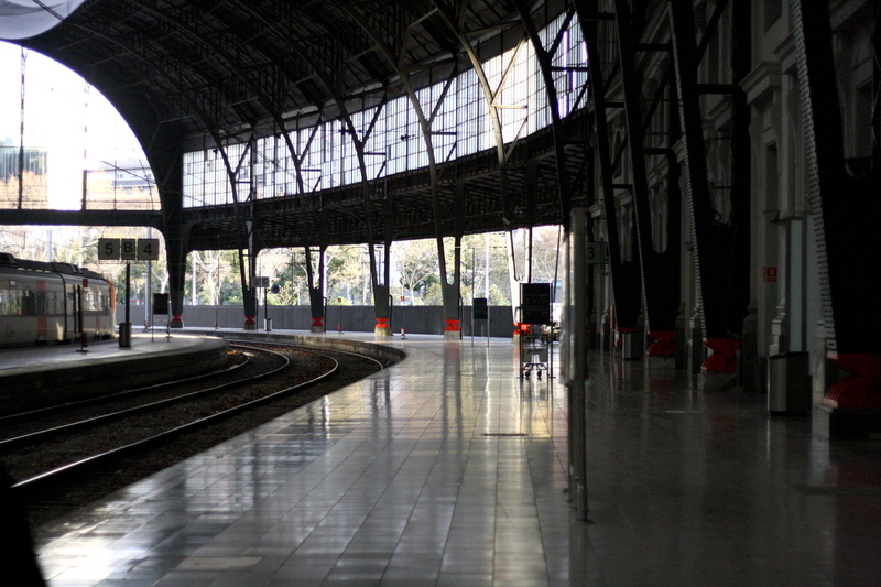 architecture, incidental people, people, urban, station, barcelona, empty, architectural column, walking, rail transportation, railroad station, transport