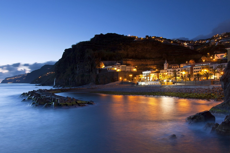 Towns, sky, 1080P, no people, tranquility, Seashore, blue, illuminated, building exterior, Ponta Do Sol, sea, nature, beauty in nature, travel destinations