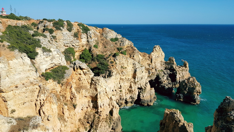 lagos farol da ponta da piedade, nature, scenics - nature, weekend, water, beauty in nature, landscape, cliffs, sea, green, relax, tranquility, blue, holiday