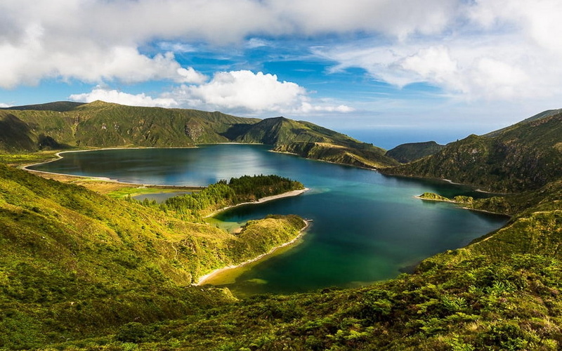 480P, landscape, nature, lake, water, portugal, hills, island