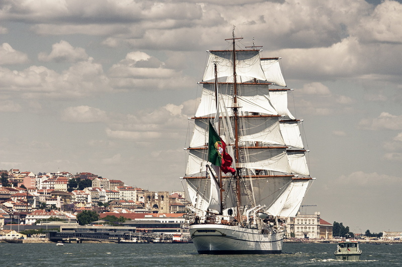 1080P, river, Sagres, sailboat, Portugal, the Tagus river, NRP Sagres III, Tagus River, bark, Lisbon