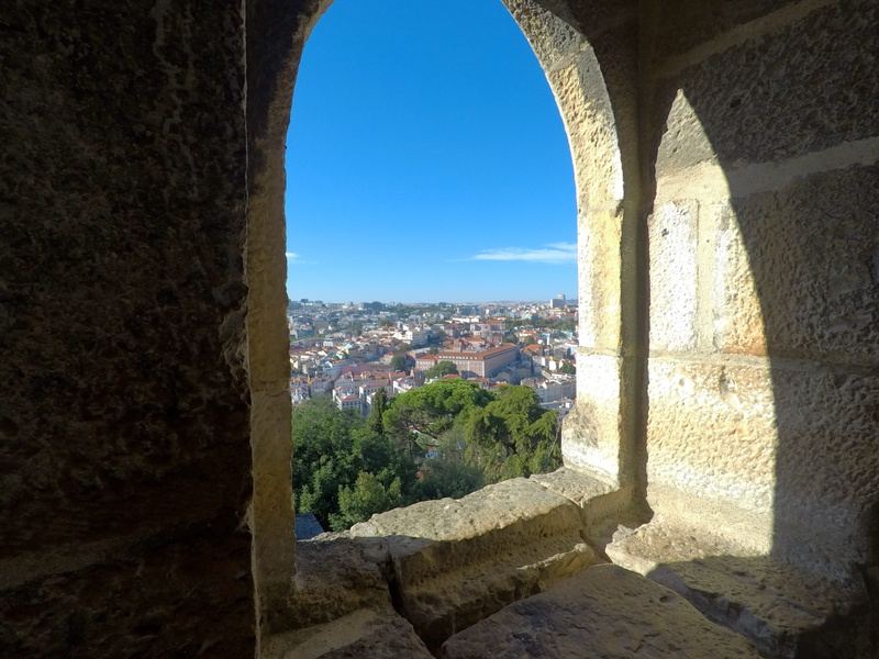 architectural column, the past, stone wall, nature, ruined, travel destinations, no people, window, sunlight, travel, portugal, arc, town, day, são jorge