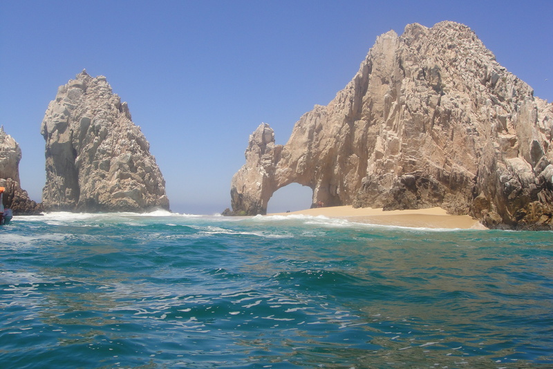 turquoise colored, idyllic, rock, waterfront, sky, no people, arch, sea, seascape, nature, coast, beauty in nature, solid, shore, eroded, cabo, water, sand