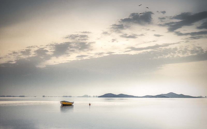 landscape, white, boat, lake, row, 1080P