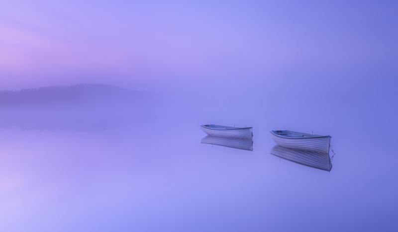 Loch Rusky, Rowing boats, indoors, digital composite, Morning, sparse, blue, pastel colored, 4K, no people, paper, 8K, colored background, 5K, tranquil scene