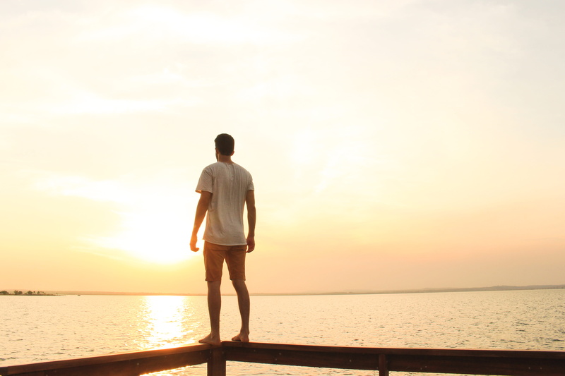 brasil, isla canela - palmas tocantins, sea, men, palmas, sunset, water, ocean, leisure activity, beauty in nature, rear view, standing, horizon over water