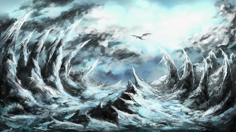 mountains, rocks, snow, Por-t-falatron, skyrim, dragon, 4K