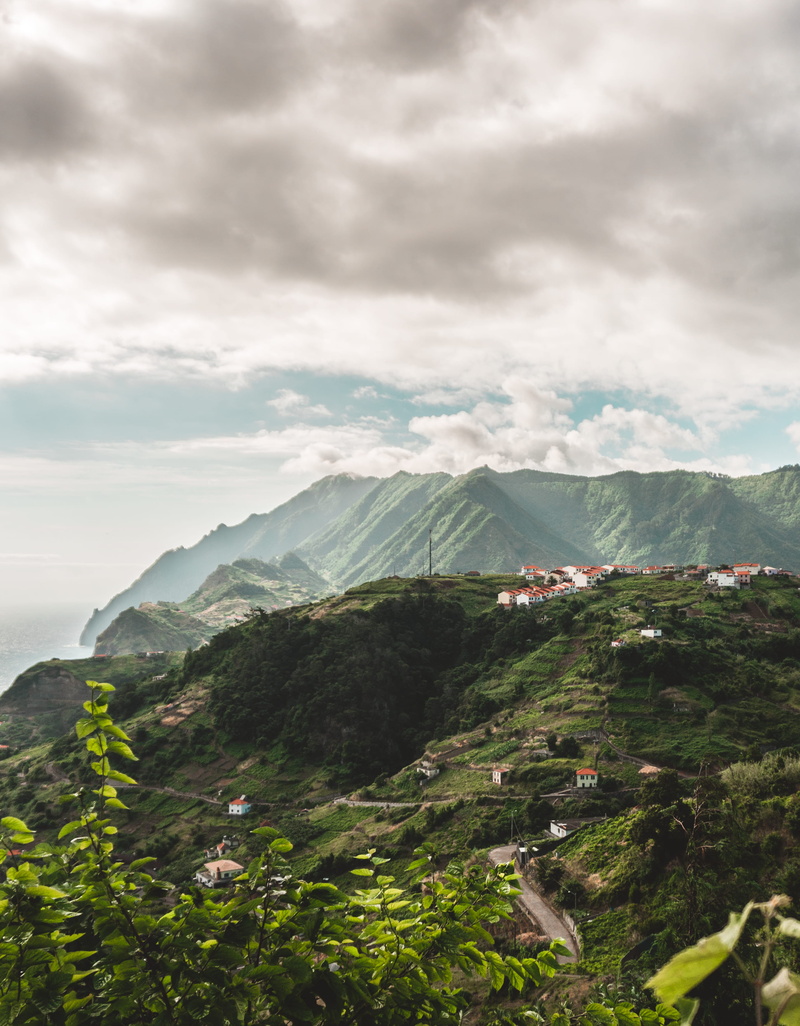 mountain range, madeira island, landscape, no people, beauty in nature, cloud - sky, growth, sky, tranquility, plant, outdoors, non-urban scene, 2K, green color