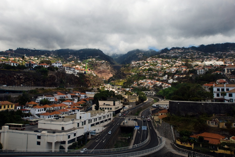 crowded, residential district, street, cityscape, outdoors, high angle view, townscape, funchal, city, road, architecture, day, cloud - sky, portugal, built structure