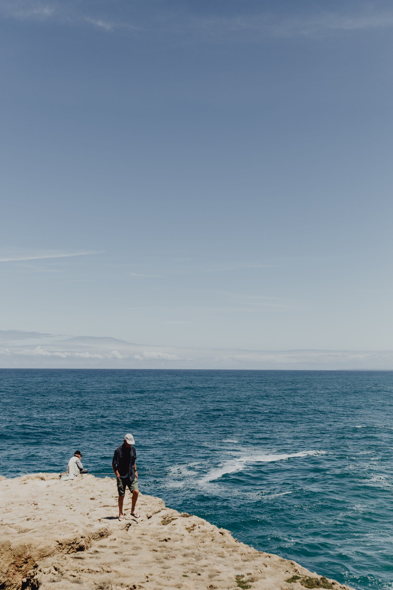 4K, atlantic, horizon over water, beach, copy space, two people, land, ocean, cliff, portugal, travel, clear sky, horizon, algarve, praia, rear view, aljezur