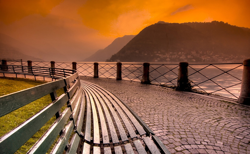 mountain, Bench, nature, Como, direction, sky, scenics - nature, Lake, architecture, Italy, sunset, idyllic, landscape, outdoors, view, beauty in nature