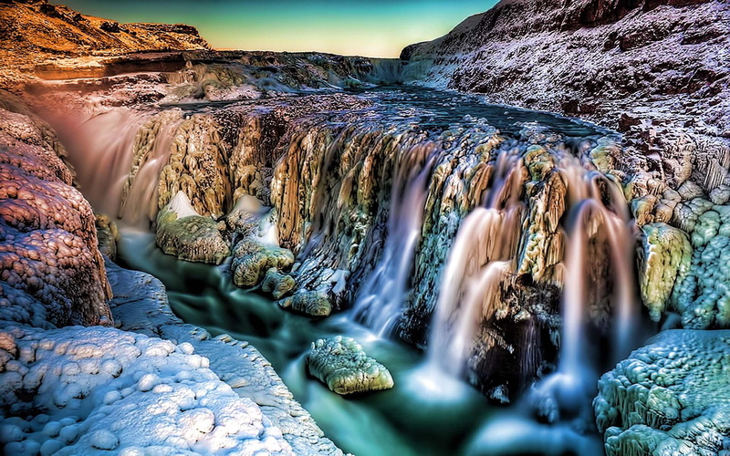 3d and abstract, winter, waterfall, frozen, cold, 1080P, mountain, lake, beauty