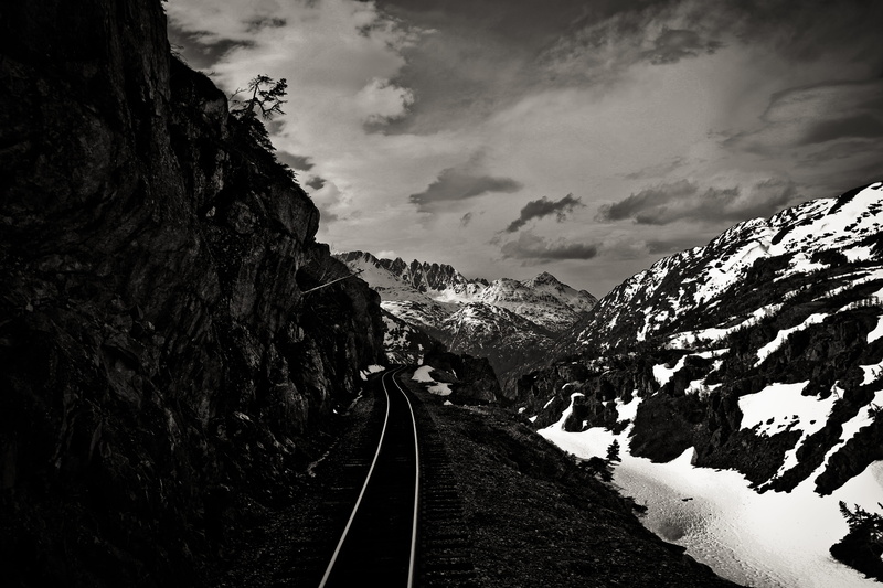 photography, beauty in nature, formation, rail transportation, icy, mountain range, black And White, day, mountains, train track, 5K, photo, mountain