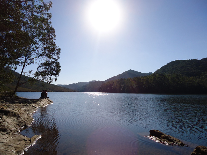 tranquility, lens flare, one person, plant, 4K, beauty in nature, mountain, scenics - nature, Brazil, minas gerais, mariana, lake, water, tree, reflection