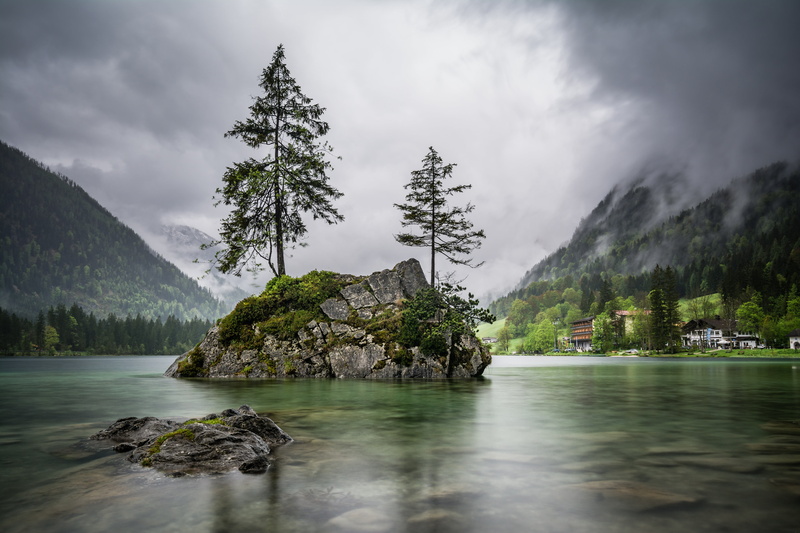 clouds, near, summer, cloud - Sky, Hintersee, nature, forest, outdoors, Long Exposure, Insel, gray, tree, mountain, Mountain Island, body of water, sky