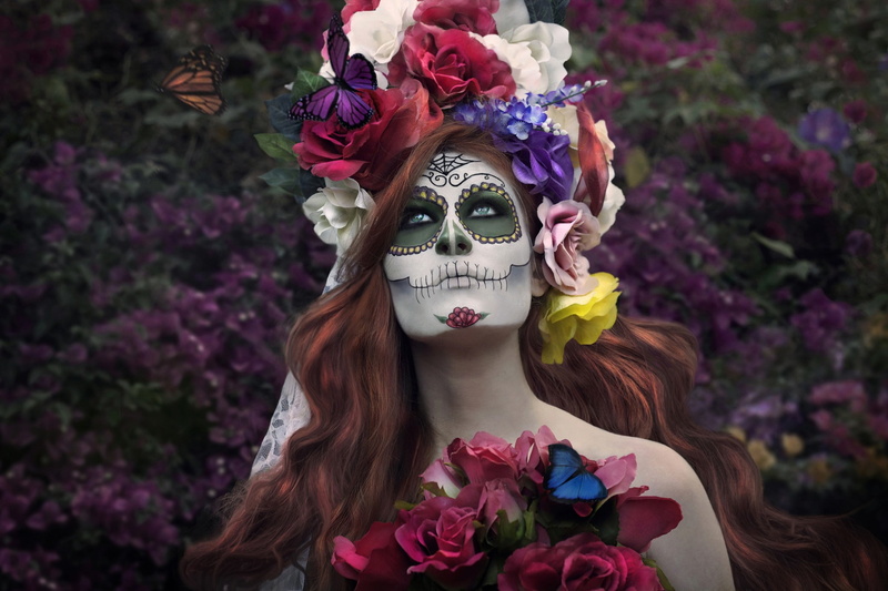 model, 1080P, Dia de los Muertos, makeup, women