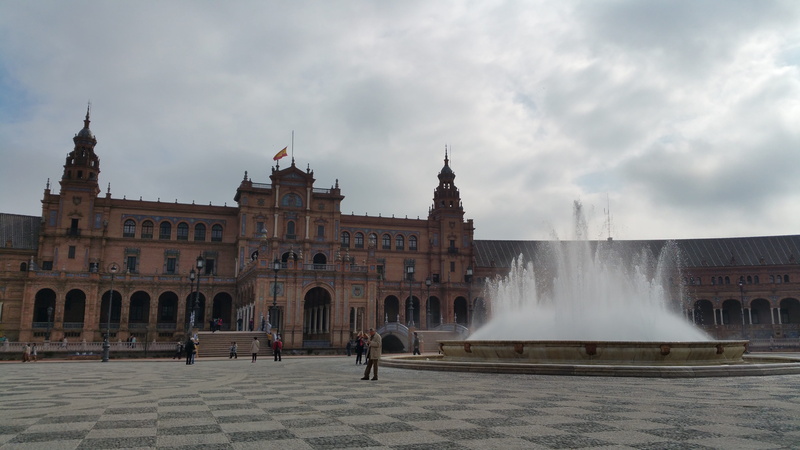 history, Plaza De España, spain square, city, tourism, plaza, building, built structure, seville, cloud - sky, Spain, building exterior, landmark, people