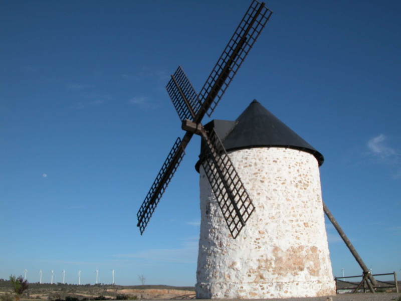nature, environment, castilla la mancha, low angle view, traditional windmill, 2K, blue, molino manchego, cervantes, alternative energy, fuel and power generation