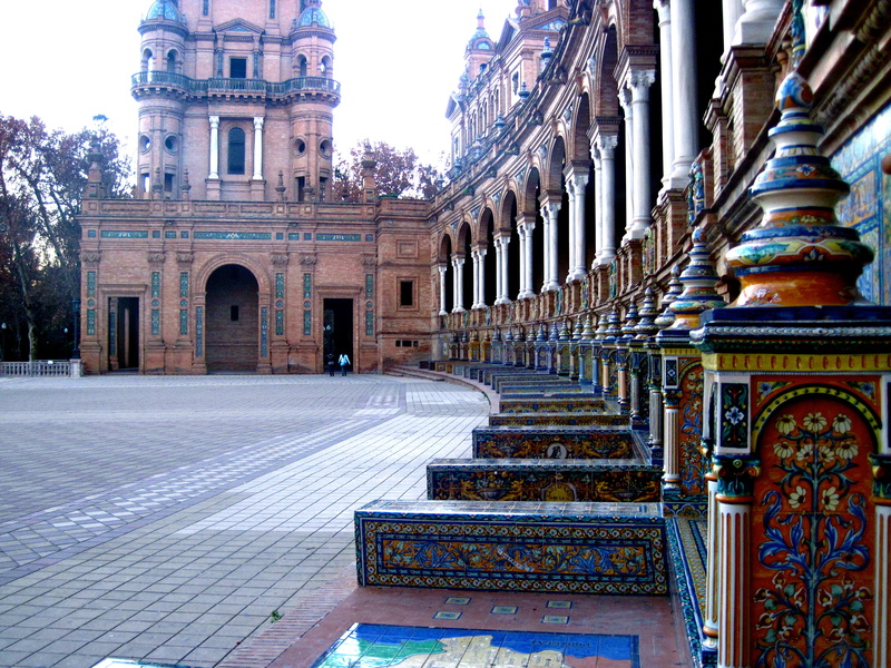 plaza, travel destinations, building exterior, seville, plaza de espana, built structure, sevilla, street, architecture, building, the past, arch, railing