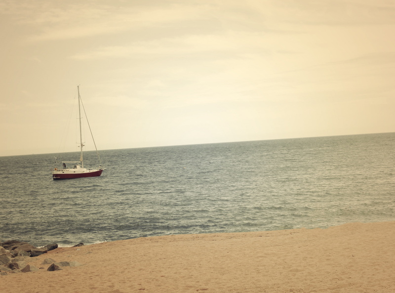 brown, horizon, land, sea, Vintage, white, mode of transportation, water, transportation, sailing, beach, espana, nautical vessel, horizon over water, pole