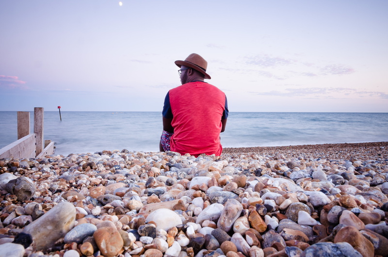 water, sky, outdoors, beach, sea, ocean, rear view, nature, 4K, sitting, one person, only women, real people, horizon over water, long, beauty in nature