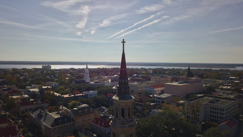st. philip, ocean, usa, building exterior, episcopal, st. philips church, outdoors, christian, church, high angle view, building, historical, skyline, horizon over water