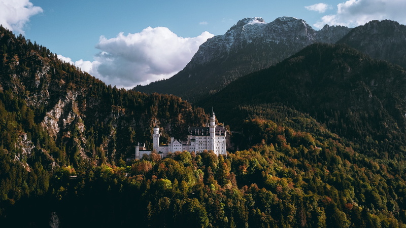 4K, cultures, church, top, ridge, outdoors, tree, blue, mountain, cloud, landscape, religion, castle, tourism, scenics, aerial, deutschland, built Structure