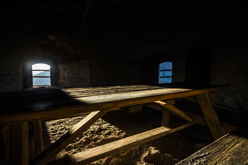 wooden chair, day, absence, old, table bench, windows, religion, building, empty, bricks, built structure, sunlight, nature, sand, seat, indoors, bench