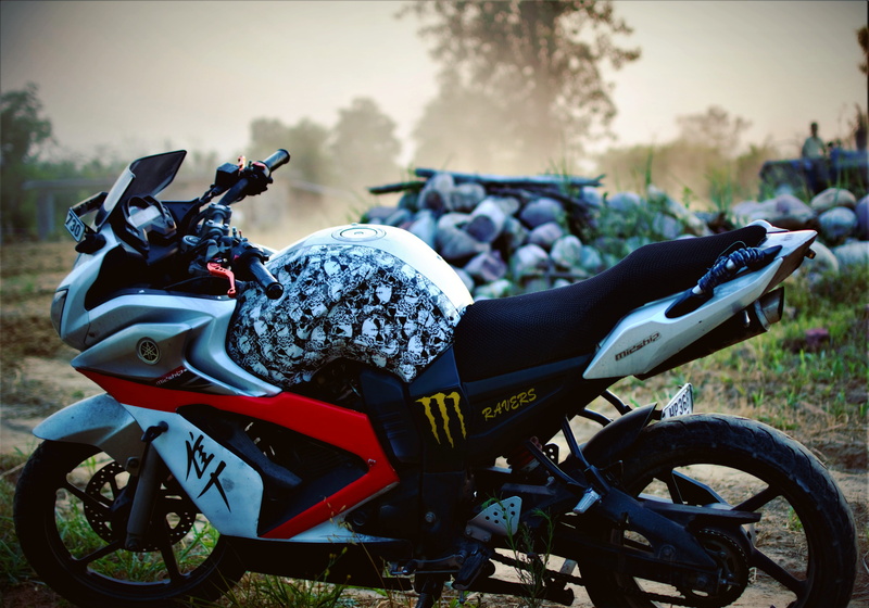 mode of transportation, land vehicle, fz, custombike, transportation, yamaha, riding, motorcycle, wheel, grass, vroom, focus on foreground, motor scooter