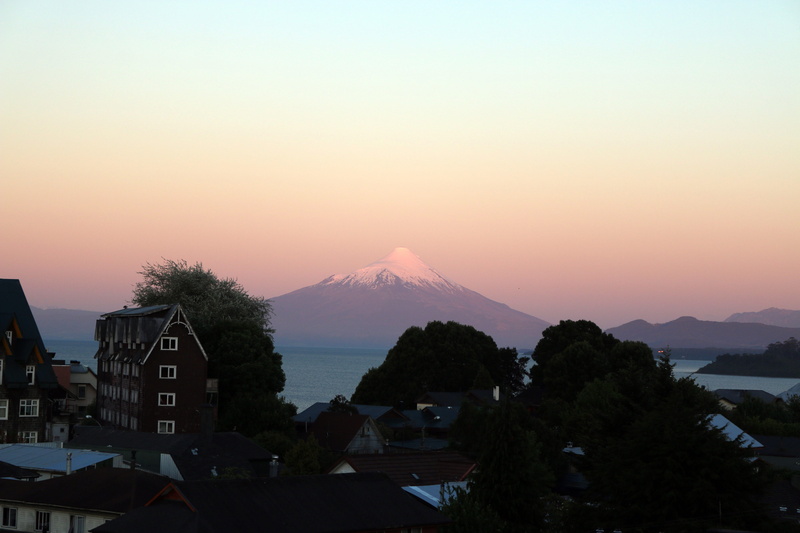 clear sky, 5K, building exterior, mountain peak, tree, nature, sunset, architecture, tranquil scene, chile, mountain, orange color, tranquility