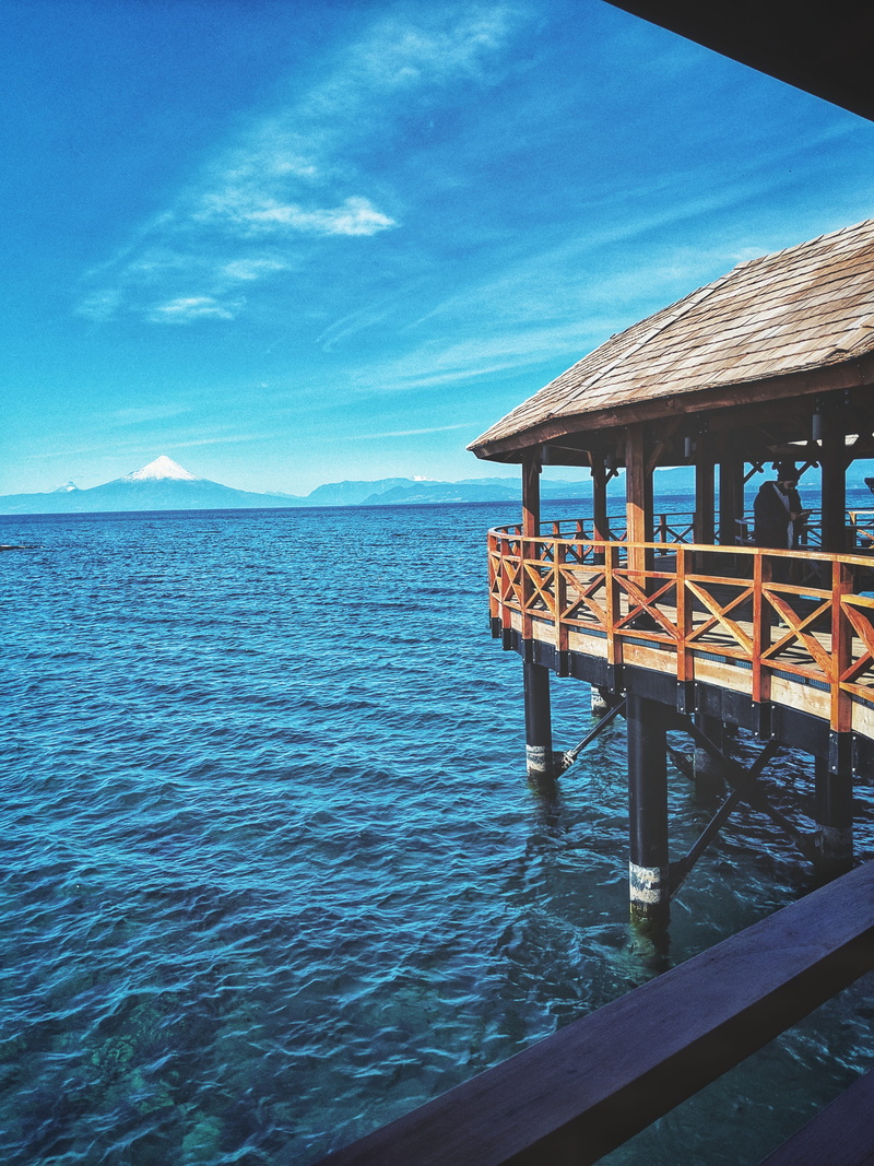 tranquility, human, lake, built structure, railing, no people, cloud - sky, tropical, beauty in nature, porch, building exterior, person, nature, 4K, wood - material