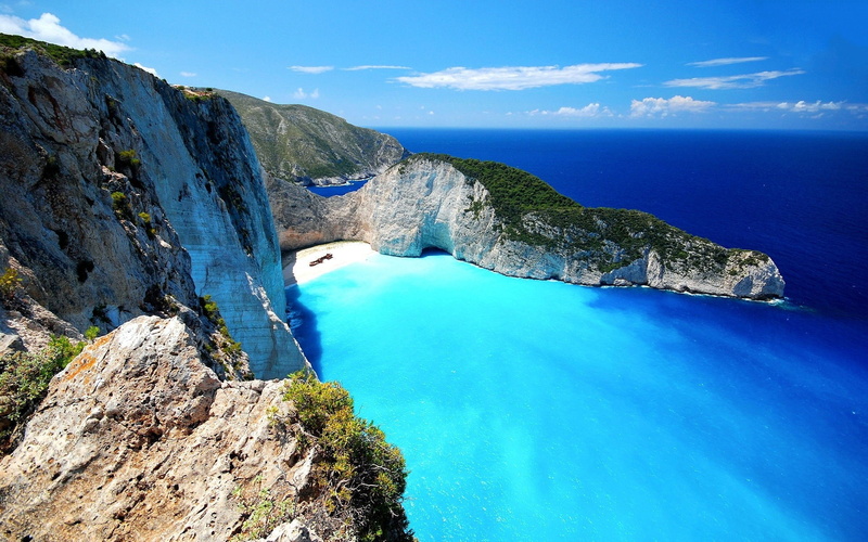 beach, non-urban scene, horizon over water, scenics - nature, hd, sky, water, land, 1080P, zakynthos, bay, nature, solid, turquoise colored, rock, environment