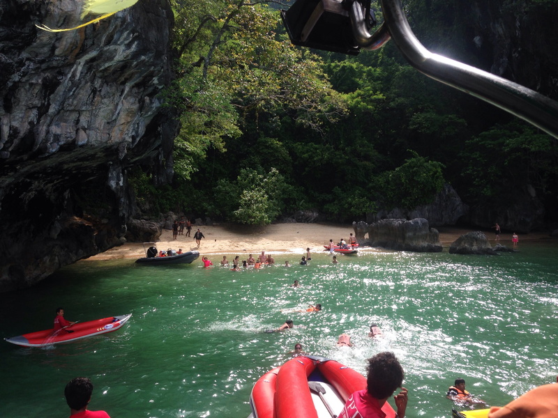 day, men, plant, people, lifestyles, swimming, group of people, trees, bay, vacations, rocks, boats, nature, leisure activity, beach, travel, nautical vessel