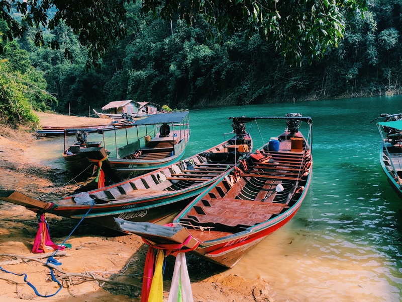 thailand, tree, scenics - nature, incidental people, water, moored, beauty in nature, long tail boat, nautical vessel, river, day, group of people, mode of transportation