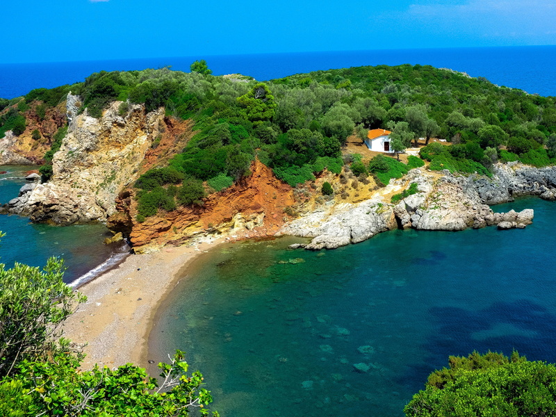 house, coast, 1080P, Greece, sea, Agia Anna, stones, Naxos, Laguna, trees