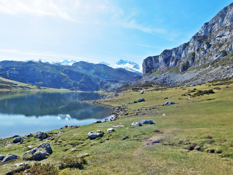 lagoon, rock, beauty in nature, scenics - nature, day, tranquil scene, tranquility, peak, mon, cloud - sky, europe, landscape, mountain range, travel, panorama
