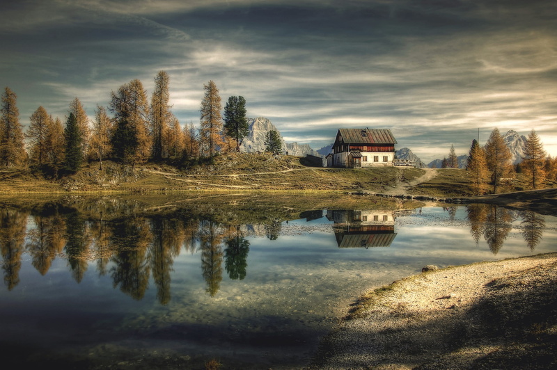 mountains, outdoors, rock, building exterior, built structure, romantic, scenics - nature, mountain hut, autumn, cloud - sky, sky, unesco world heritage