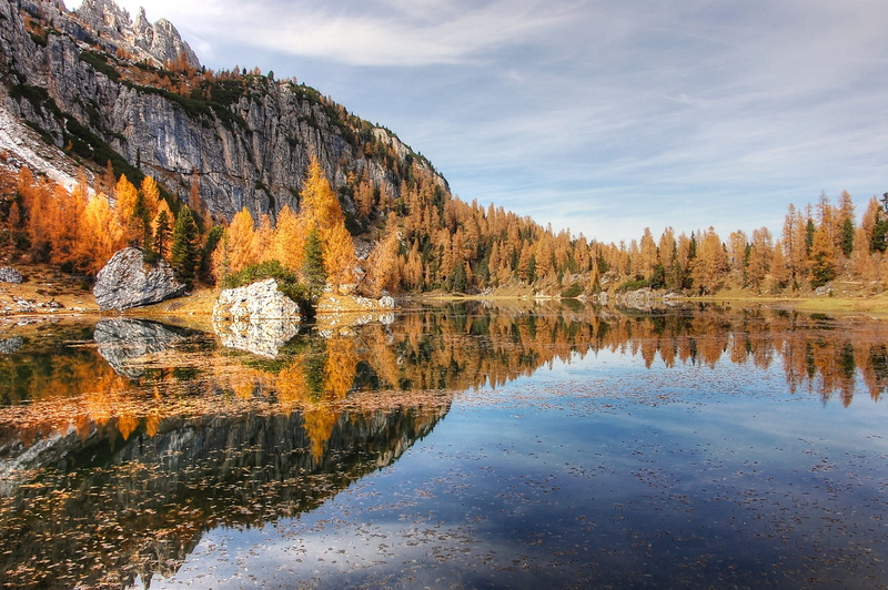 bergsee, lago federa, plant, beauty in nature, coniferous tree, land, clouds, tranquil scene, rock, belluno, mountains, hike, pine woodland, water, 2K