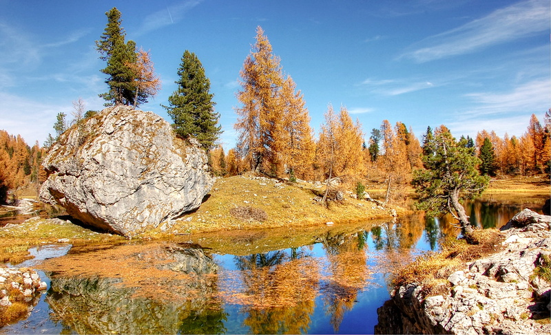 water, no people, rock, scenics - nature, rubble field, alm, rock - object, mountains, plant, bergsee, panorama, solid, italy, tranquility, land, alpine panorama